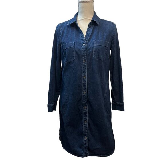 J. Jill Full‎ Snap Demin Spread Collar Long Sleeve Shirt Dress Size SP - Picture 2 of 10